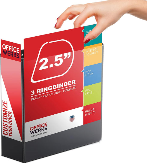 Performore 3 Ring Binder, Professional Angle D 2.5 Inch, Presentation Folder with Pockets, Black Binder, 4 Pack