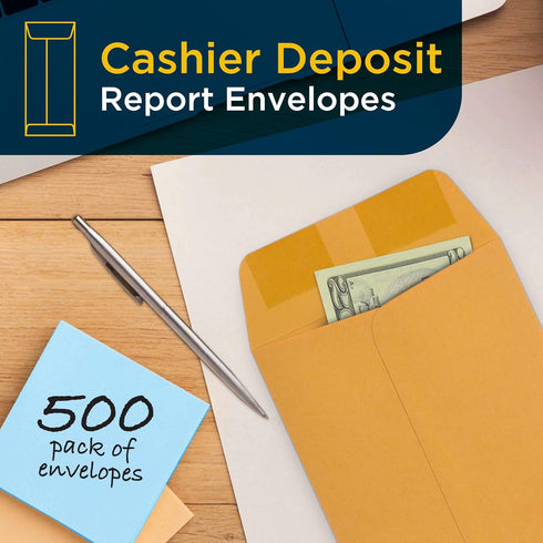 Guardian Cashier Deposit Report Envelopes with Gummed Flaps, Pack of 500 Cash Drop Envelopes for Small Businesses