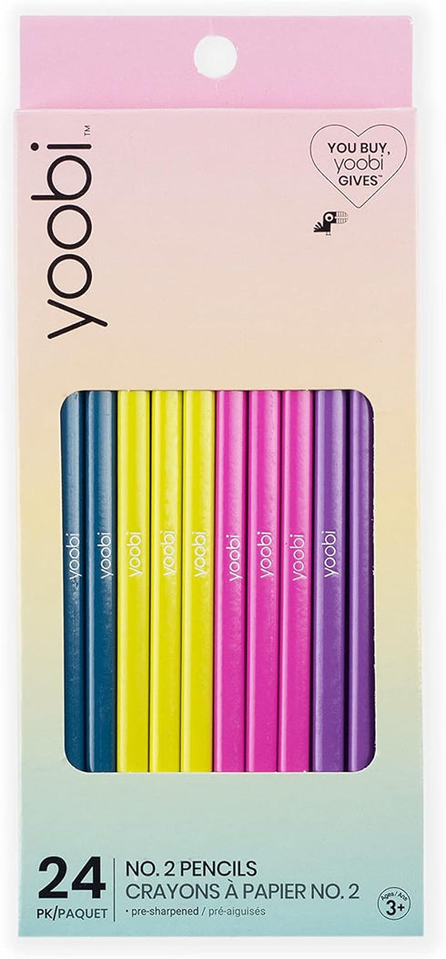 Yoobi No. 2 Pencils, Pre-sharpened, Bright Colors, 24 Pack, Pink, Purple, Blue, Yellow, Fun School Supplies