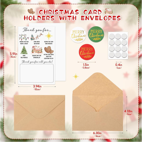 50 Sets 4 6 Tenceur Christmas Employee Thank You Gift Card Holder with Envelopes Stickers Money and Gift Card Sleeves