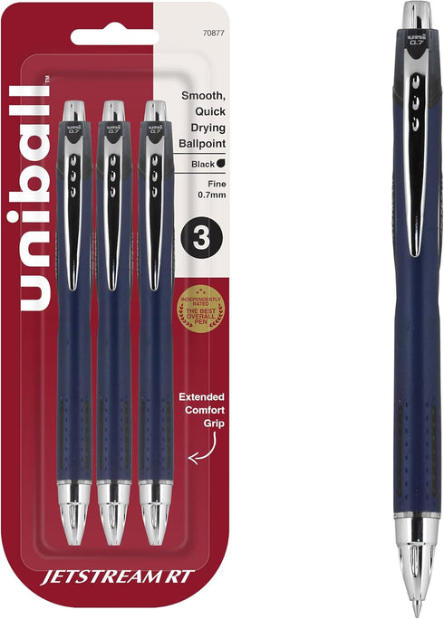 Uni-Ball Jetstream RT Pens, Pack of 3, Black Fine Point, 0.7mm