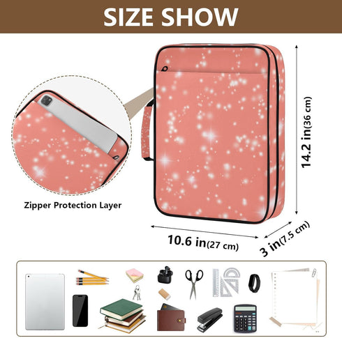 Wfrish Handle,1.25 Inch 3 500 6 Salmon Glitter Sparkling Zipper Binder Bag with Ring O-Ring Sheet Capacity Tab