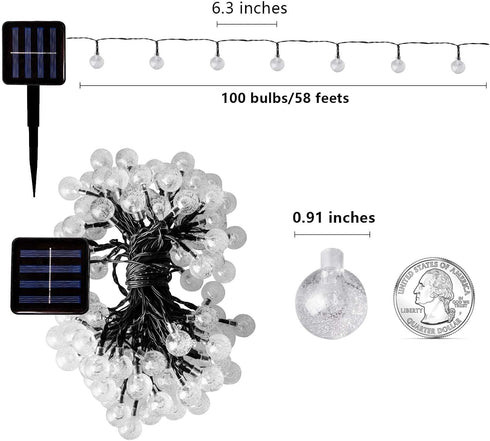 55.5FT 100LED Solar String Lights Outdoor Waterproof, Crystal Ball Fairy String Lights for Garden, Patio, Camping Decor