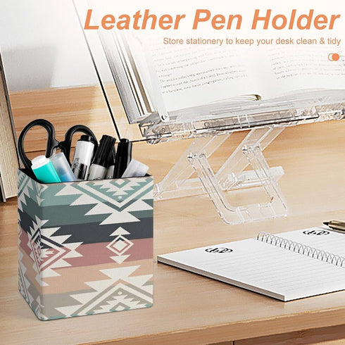 DOHTDGT 4.3" Boho Cowgirl PU Leather Pen Holder for Desk, Pencil Cup Makeup Brush Holder, Desk Organizer for Office