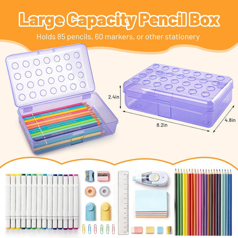 Kcjdd Personalized Pencil Box,Clear Hard Pencil Case with Stickers for Back to School,Plastic Marker Crayon Box