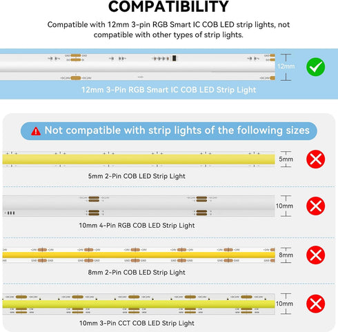 12mm 3-Pin Connection,20pcs Connectors,10ft(305cm) 22AWG Connection,5V 12V 24V PAUTIX Connectors for RGB Smart IC COB