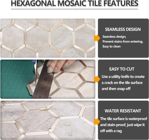 STICKGOO Hexagon Peel and Stick Backsplash Tile, Self Adhesive Wall Tiles for Kitchen and Bathroom, Beige Marble Look