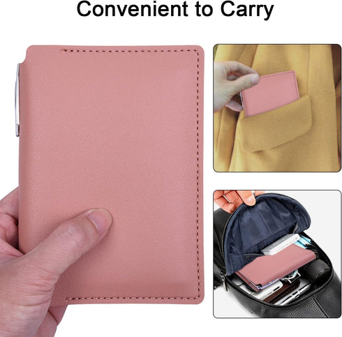 Wisdompro 2 Pack Journal Cover, PU Leather Notebook Cover for Field Notes or 3.5" x 5.5" Pocket Notebooks - Pink