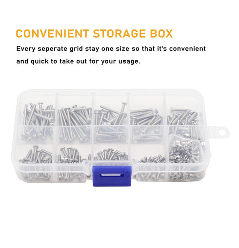 binifiMux 300pcs Assortment Kit of 2-56 Pan Phillips Machine Screws & Hex Nuts, 304 Stainless Steel