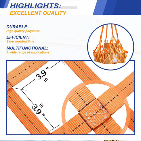 Safety Lifting Net Straps: Flat Nylon Sling Hoisting Net, 3.3' x 3.3'ft Cargo Lifting Nets for Heavy Objects