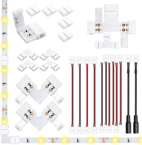 LightingWill 2 Pin LED Strip Light Connector Kit, 8mm Solderless Adapter Connectors,