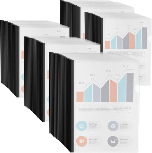 Binditek 100 Pack Clear Report Covers, Black, 5mm Sliding Bar File Folder Binder, 25 Sheet Capacity for Students