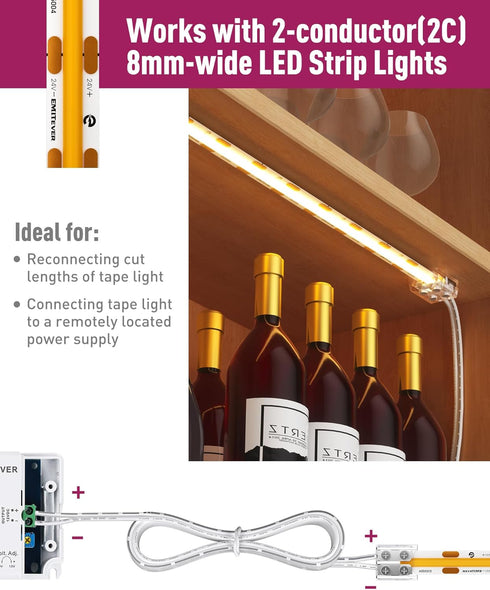 EMITEVER Connectors,2 Packs 2 5V 12V 24V 8mm LED Strip LED Tape Light Connector Pin Solderless Tighten Screw