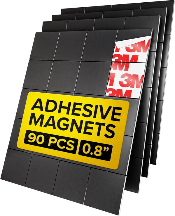 Hyper-Sticky Magnets with Adhesive Backing - 90pcs 0.8x0.08 Strong Magnetic Squares for Whiteboard Fridge - Easy-to-Cut