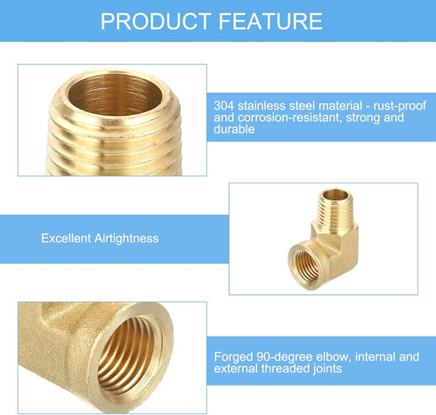 uxcell Brass Pipe Fitting 90 Degree Street Elbow Brass 1/4" NPT Pipe Connector for Gas, Air, Oil, Propane (2pcs)