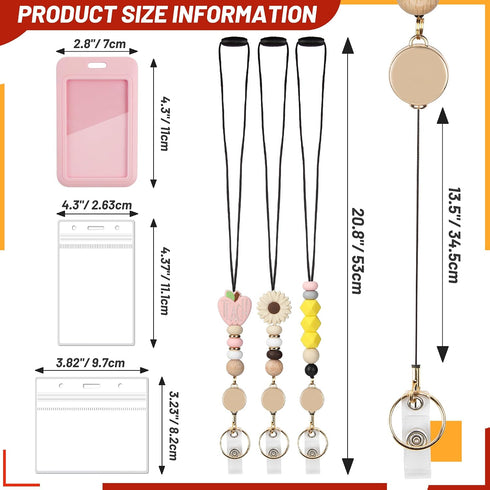 Qoroos 12 3 Sets in Retractable Teacher Lanyards for ID Badges with ID Holder Teacher Badge Reel Breakaway Lanyard