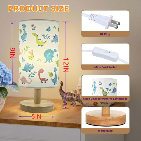 HAKSEIFA 3 Dinosaur Kids Lamp for Bedroom Kids Bedside Table Lamps Colors Nightstand Night Light with Dino Cartoon