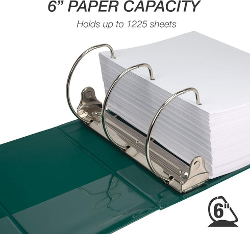 Samsill Durable 6 Inch Binder, Locking D Ring Binder, Customizable Clear View Cover, Green, 2 Pack, Each Holds 1225