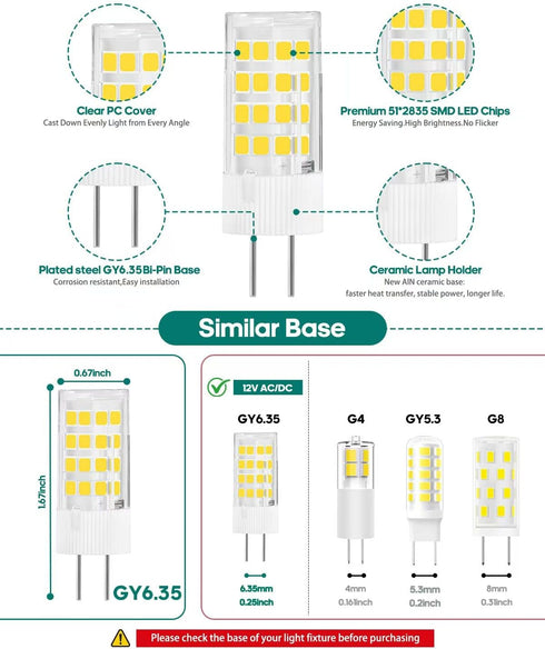 GY6.35 G6.35 Bulb 4W 12V-24V 35W-40W Q35/CL/T4 Bulb Non-Dimmable 360 3000K, 2PACK) Dual-Pin Base LED AC/DC Landscape