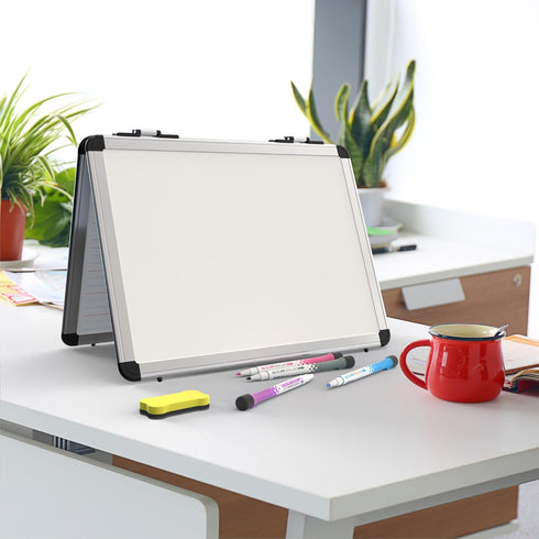Dry Erase Board, 17x13 Inch Magnetic Whiteboard, A3 Foldable Small White Board with Lines for Office and School