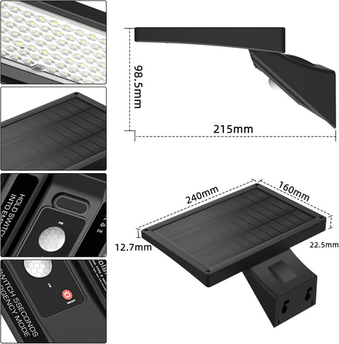 1050Lm IP65 2 104 3-Mode 120 Solar Wall Light Outdoor, Waterproof Type Optical Lens LED Lighting Wall Light with Fast