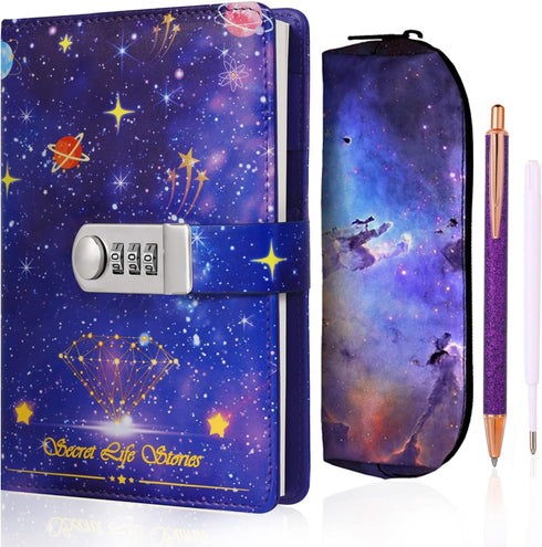 Diary with Lock, A5 Locking Journal PU Leather Refillable Writing Notebook with Combination Password, Secret Lock
