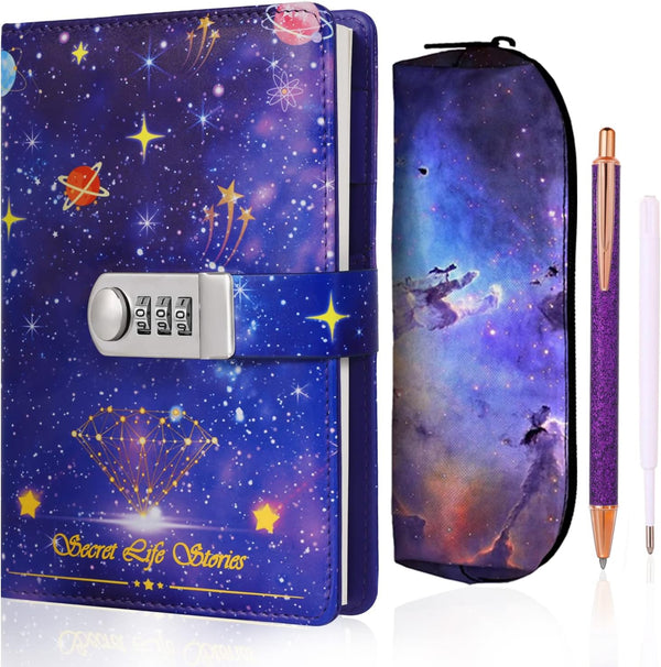 Diary with Lock, A5 Locking Journal PU Leather Refillable Writing Notebook with Combination Password, Secret Lock