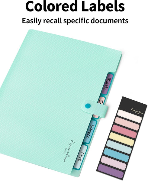 Sooez 5 Pocket Expanding File Folder, Cute Letter Size Accordion Folder for School Office Supplies, Green
