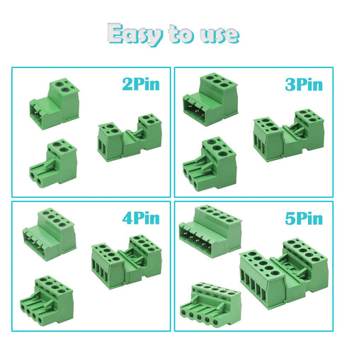 28 Sets Screw Terminal Block Connector Assortment Kit, 5.08mm Pitch PCB Connectors for 24-12AWG Cable