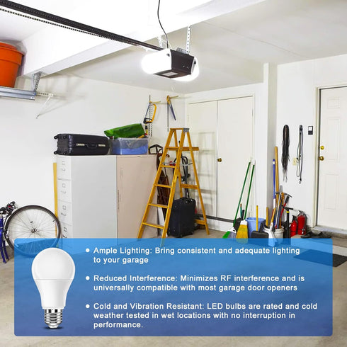 Neporal Universal Garage Door Opener LED Light Bulb, A19 9W 6000K Cool White, E26 Base, Pack of 3, Minimize Interference