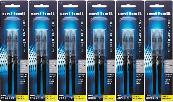 Uni-Ball Vision Elite Rollerball Pen Refills, 0.8mm, Bold Point, Black Ink, 2 Count (6 Pack)