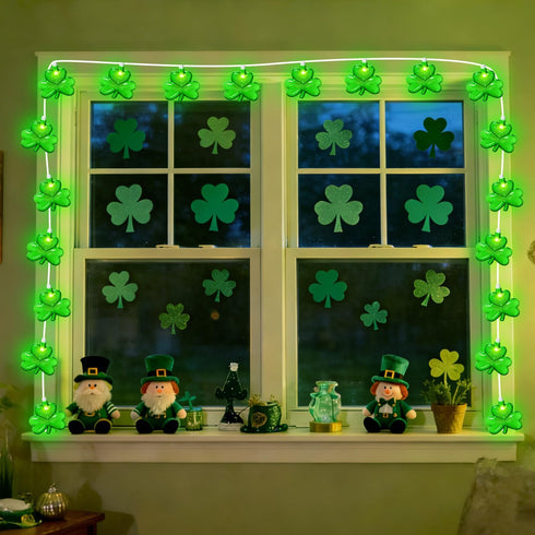 20LED 12Ft 20 St Patrick's Day Decorations Lights, Clear Green Shamrock String Lights Outdoor Waterproof with LED Lucky
