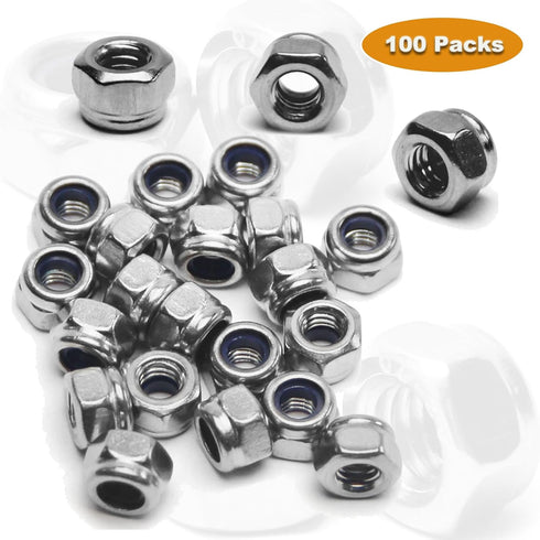 Juvielich 100PCS M4 M4x0.7mm 304 7mm 3D Locknuts Metric Nylon Inserted Hex Lock Nuts Self-Lock Nylon Insert Stainless