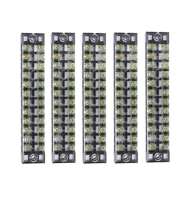 Summer-Home 5Pcs 15A 600V Terminal Barrier Strip - 12 Position Covered Dual Row Screw Connector Block