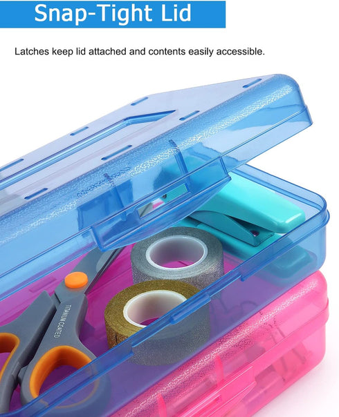 Tamaki Large Capacity Plastic Pencil Box - Clear Box with Snap-tight Lid, Stackable Design, Stylish Office Supplies