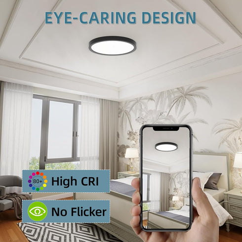 9inch Dimmable 24W 2000Lm, 5CCT 2 Pack TOPELER Black Slim LED Surface Mount Ceiling Light, Round Flat Panel Lights