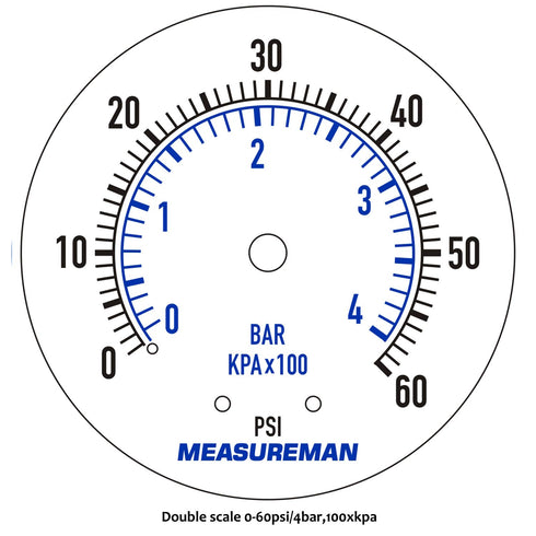 Measureman 2” Pool Filter Pressure Gauge, 60 PSI, 1/4” NPT Bottom Mount for Swimming Pool and Spa