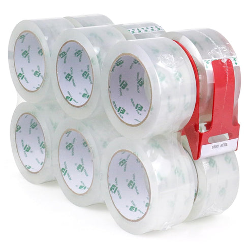 BOMEI PACK 12 Rolls Clear Packing Tape with Free Dispenser, Heavy Duty Refill Tape for Shipping