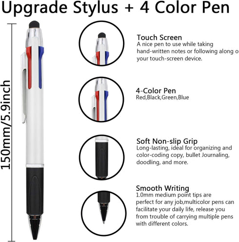 MiSiBao 5-Count Multi Colored Ballpoint Pen Set, 4-Color Medium Point (1.0mm) Touch Screen Stylus