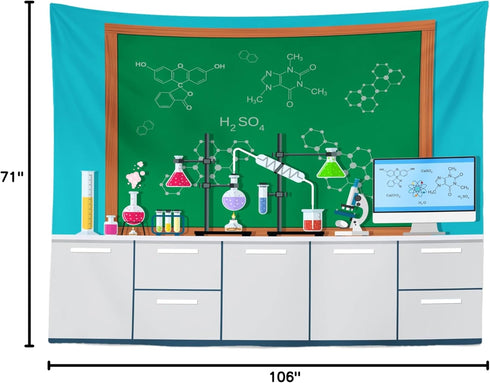 BELECO 9x6ft Science Lab Backdrop, Cartoon Chemistry Classroom Equipment Blackboard Background