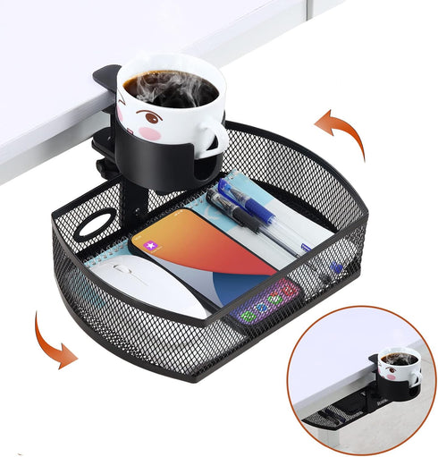 MASTLU Under Desk Organizer with Cup Holder, Swivel Pencil Drawer, Steel Organizers, 360 Spin Hidden Storage Box, Black