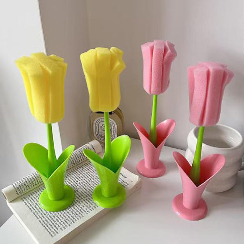NUEAYMS Kitchen Cup Scrubber Mug for Coffee Cup Safe PP and Removable Head Flower Cleaning Brush Tall Bottle Glass