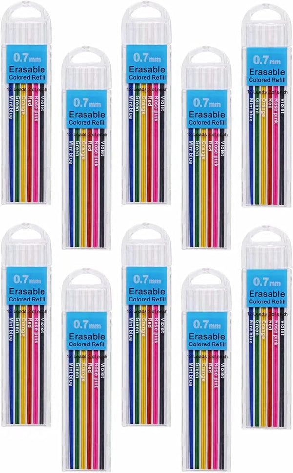 Tupalizy Erasable Colored Leads | 0.7mm Mechanical Pencil Refill for Drawing, Sketching, Writing, Adult Coloring | 6