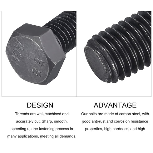 2Pcs Hex Bolts (M14-2x160mm), 8.8 Grade Carbon Steel Fully Threaded Black Oxide Hex Head Screw Bolt
