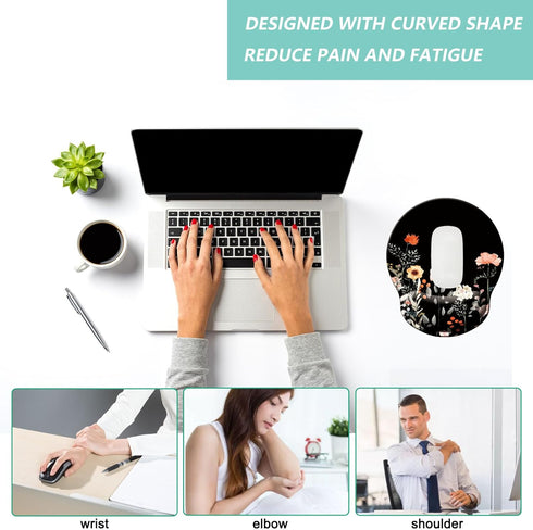 Mouse Pad with Wrist Support, Ergonomic Memory Foam Cushion, Non-slip Rubber Base Gaming Pad for Home Office Computer