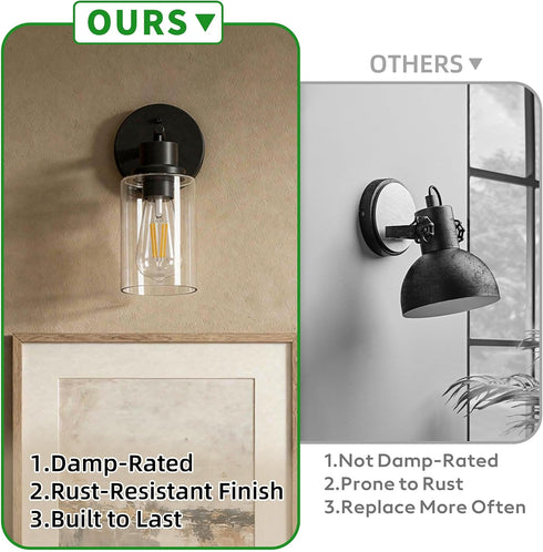 1-Light Black Bathroom Wall Sconce with Clear Glass Shade, Modern Vanity Light Fixture Over Mirror for Bathroom
