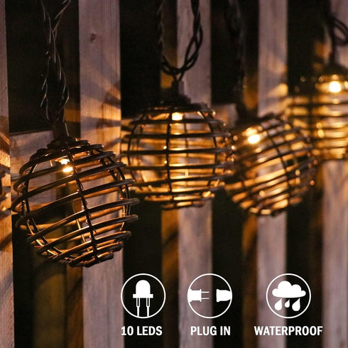 10 Bulbs Decor(9.84FT) Vigdur Patio String Lights Outdoor, Brown Globe Lantern String Lights with Plug in, Connectable
