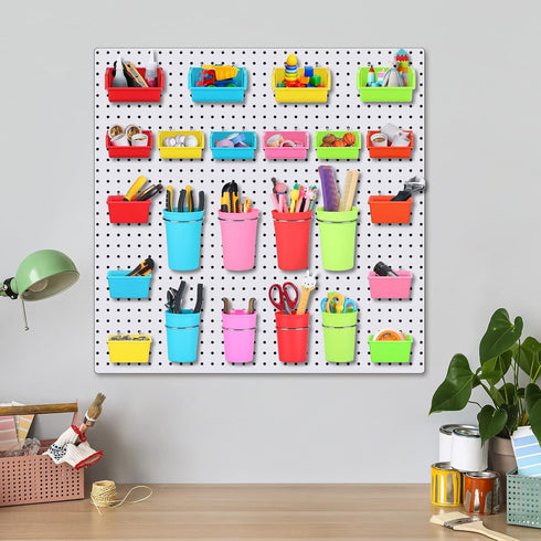 Roowest 60 Pcs Pegboard Cups, Pegboard Bins Set, Wall Organizer with Hooks and Loops, Assortment for Office Storage