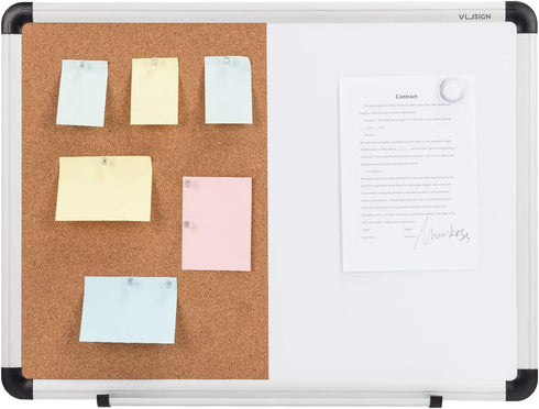 VUSIGN White Board and Cork Board Combination, 17" x 23" Dry Erase Board and Corkboard Combo for Home or Office