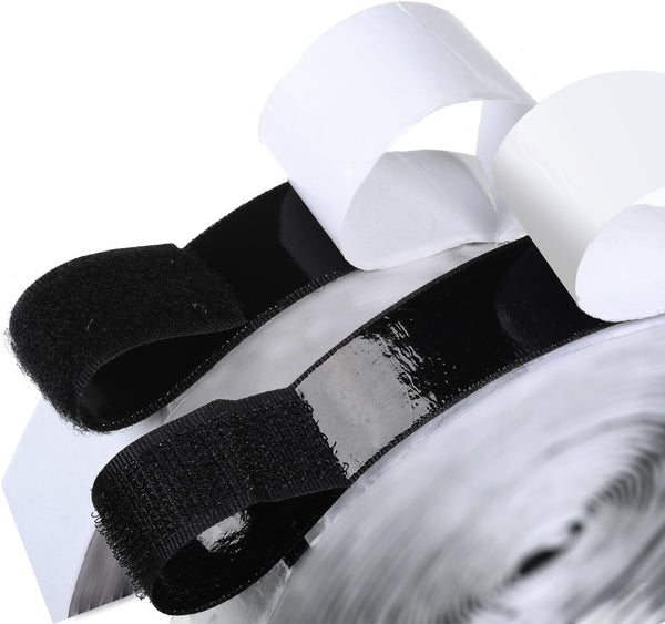 16 Feet Length 0.75 Inch Width Hook and Loop with Strong Self Adhesive Tape Strip - Black